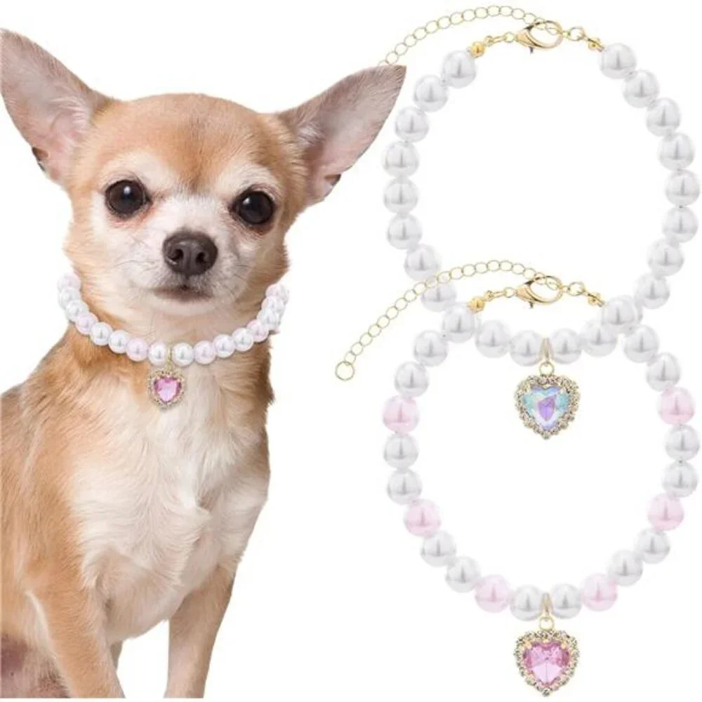 2Pcs Dog Cat Pearl Necklace Collar - 8.2''